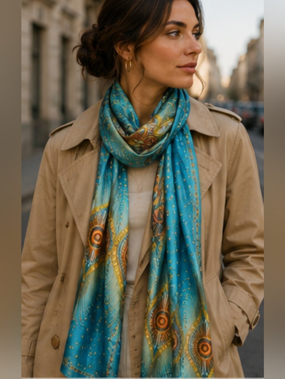 NEW Long Fashion Scarf / Wrap Versatile- Teal Gold Orange